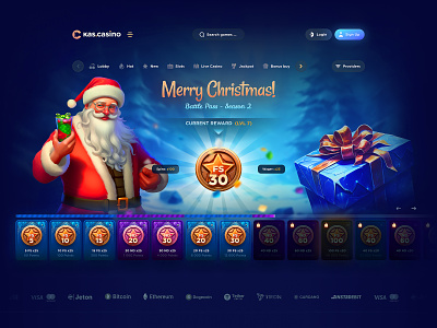 Kas.Casino - Battle Pass: Season 2 battle pass betting interface bp casino casino art casino game crypto casino free spins gambling game illustrations interface battle pass kas nft casino open case p2e design progression slots ui casino ux game web casino design