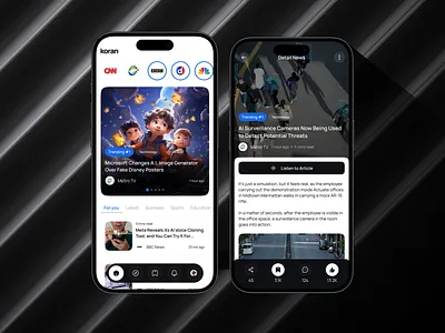 Koran - News Apps Mobile UI KIT android berita cnn dpopstudio dribbble entertainment figma headline ios koran light and dark media mobile app news report screens sport theme ui ui ux