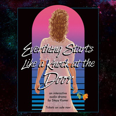 Everything Starts Like a Knock at the Door #2 1980s airbrush audio drama colorful drawing dress eighties female figure graphic design illustration immersive theater instagram live theater neon photoshop promotion retro social media true crime typography