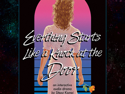 Everything Starts Like a Knock at the Door #2 1980s airbrush audio drama colorful drawing dress eighties female figure graphic design illustration immersive theater instagram live theater neon photoshop promotion retro social media true crime typography