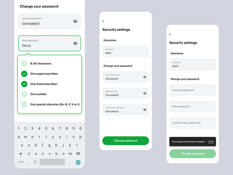 Password Change UI by Denton Bishop on Dribbble