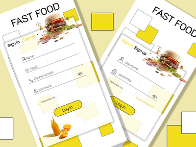 Food app login page graphic design login ui yellow