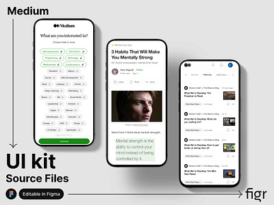 Make Medium UI your own app app design blogging branding design figma free kit landing page medium mobile app mockup substack template ui ui kit ui ux web app web design website