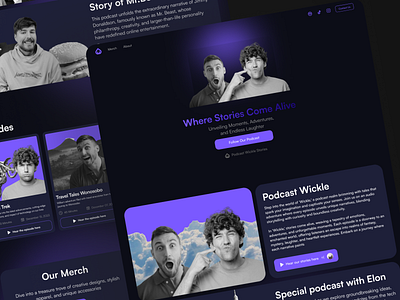 Wickle Podcast - Landing Page for Podcaster branding dark mode landing page podcast social media ux design website