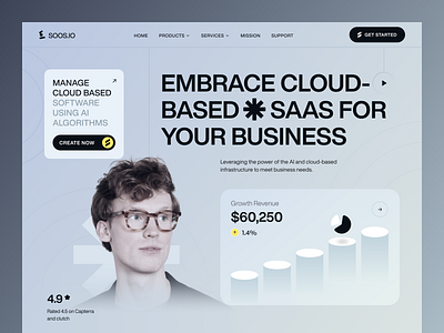 Cloud-Based AI SaaS Landing Page ai animation business cloud data fintech graphic design landing page marketing minimal najmul popular shot saas saas landing page ui visual design web design website website redesign