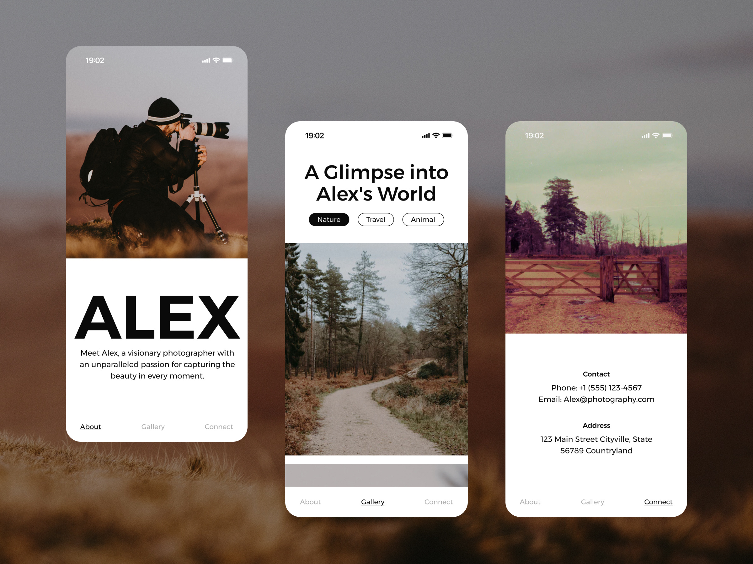 Photography Portfolio App Concept app art branding clean dailyui design figma flat graphic design homepage logo minimal mobile motion graphics photography ui ui design ux web website
