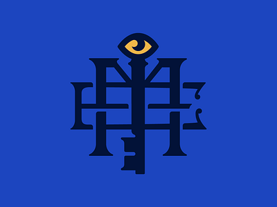 "I, M, E" Monogram - IME Consulting astrology branding classic graphic design i m e logo i m e monogram identity key lattice logotype medieval monogram night time overlap royal blue skeleton key typography zodiac