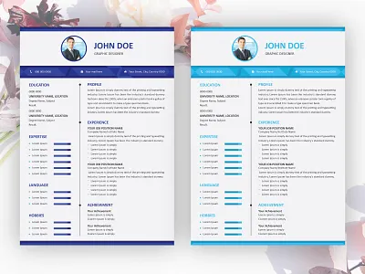 One Page Minimal Modern Resume Template Design blue branding corporate custom cv cv design cv template interview job minimal modern resume navy blue personal branding profile resume resume design resume template sky blue template vector