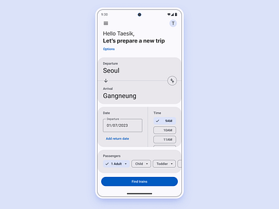 Find a train ticket #2 arrival chip departure find material design mobile search ticket time train ux