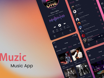 Your melodic companion : Muzic app darkdesign graphic design illustration learning mobile ui design musicapp typography ui uiux visualdesign