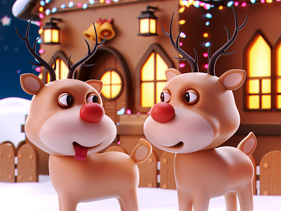 Snowy Land - Deers 3d cinema 4d cute design illustration render rendering