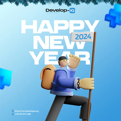Happy New Year 2024 Design Develop-IQ branding graphic design ui
