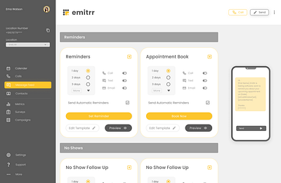 Redesigned dashboard for Emir crm dashboard redesigned reminder smart receptionist ux design website