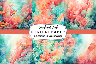 Watercolor Coral and Teal Background tumbler wrap