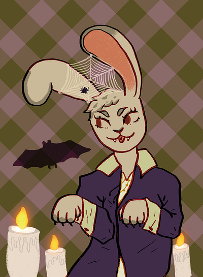 vampire bunny trading card animals card design illustration rabbit trading card