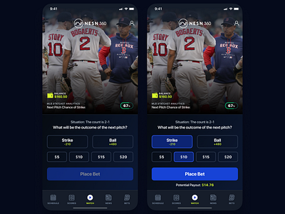 Live Games & Betting app betting design interaction design mobile ui ux
