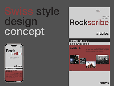Swiss style design concept ROCKSCRIBE branding design graphic design landingpage minimalism swiss style typography ui uidesign ux uxui web site design webdesign website