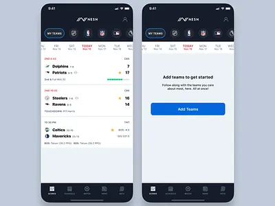 My Teams Scoreboard app design interaction design mobile scores ui ux