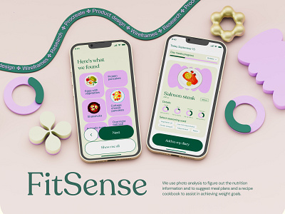 FitSense. Diet control | Mobile App 3d application arnold branding cg cinema4d design diet fit product redshift render rozov ui visualisation wnbl