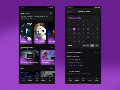 UI screens of the app for IT events app design apple calendar dark event event scheldule figma human guidelines human interface guidelines interface ios it mobile app mobile design mobile ui scheldule technology ui ui ux upcoming events