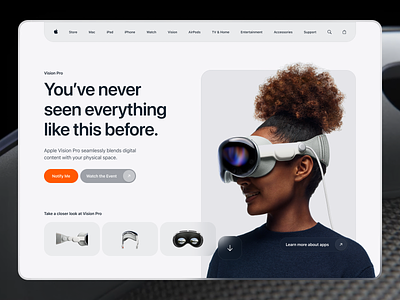 Vision Pro - Landing Page Concept apple apple vision pro ar design landing page ui vision pro vr vrglasses web design