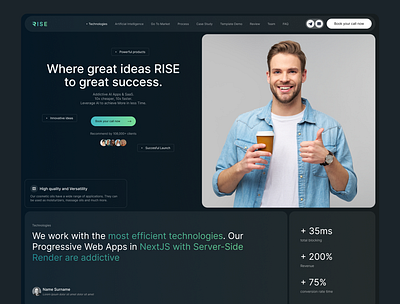 Landing page "Rise" branding design graphic design site ui uiux uiux design web design