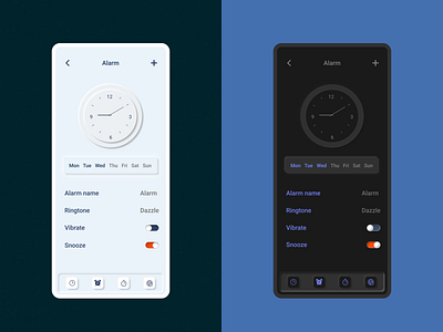 Neomorphic Alarm Interface 3d alarm alarmapp app ui appdesign clock inspiration minimalism mobile app mobiledesign neumorphism productdesign shadow ui ui design userexperience userinterface ux visualdesign watch