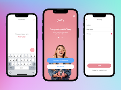 Givery • Mobile App Design • 2019 app gif gift home landing list login minmal mobile signup ui ux