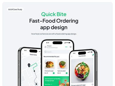 Quick Bite - UX Case Study - Food ordering app app casestudy delivery food food app food delivery food delivery app food order googlecourse minimal mobile order ordering ui uiux