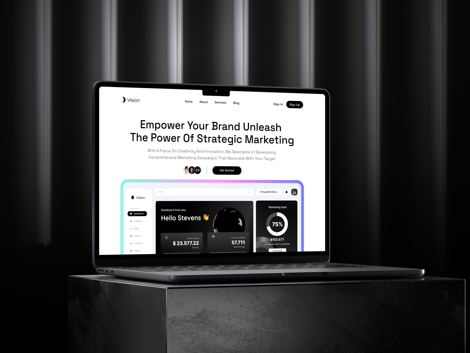 Vision - Marketing Landing Page UI KIT about us analytic brand branding dark mode dpop dpopstudio landing landing page lead market marketing modern page pricing responsive strategic teams ui web design