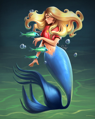 Mermaid 2d art art branding character design design digital art digital painting graphic design illustration ui