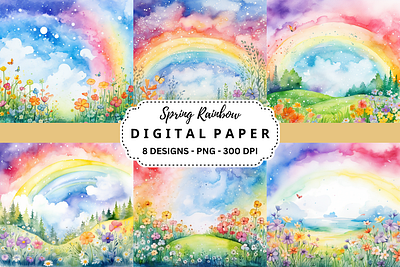 Spring Rainbow Digital Paper tumbler wrap