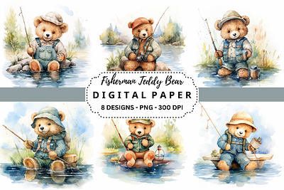 Fisherman Teddy Bear Background tumbler wrap