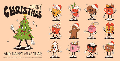 Merry Christmas character christmas coffee concept design food gingerbread illustration mascot newyear retro vector vintage
