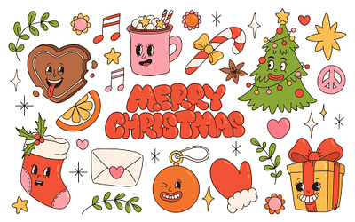Retro Christmas character christmas concept design groovy illustration mascot newyear retro tree vector vintage
