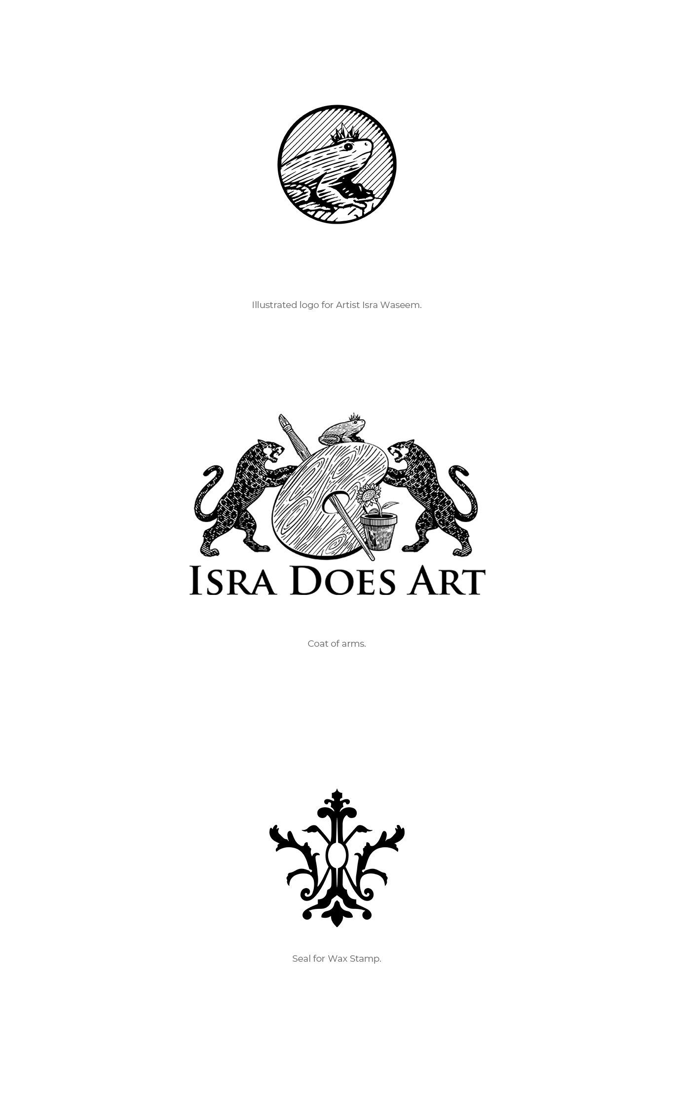 Logo crest for Isra.Does.Art. branding coat of arms cretalyst design engraving illustration graphic design hardik singh heraldry illustration logo scratchboard illustration scratchboard logo traditional woodcut illustration woodcut style