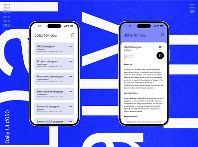 Daily UI 050 - Job Listing or Hiring Page 50 blue branding challenge daily dailyui design graphic design hire hiring job list listing lists minimalism page ui ux white
