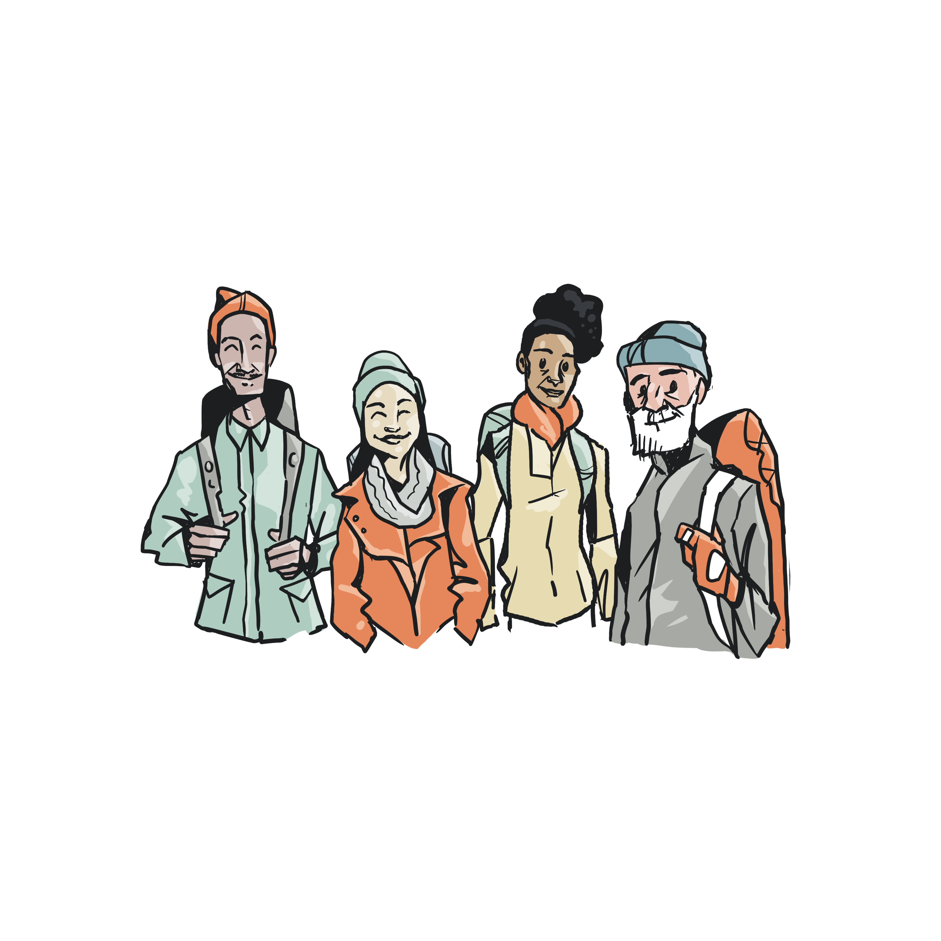 Teamwork Illustration Course character climbing digital art diverse diversity hand drawn happy hiking illustration outdoors people procreate teamwork