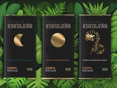 Eclipse of Kukulkán 100% dark chocolate 3d branding graphic design materials package design