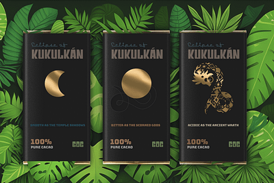 Eclipse of Kukulkán 100% dark chocolate 3d branding graphic design materials package design