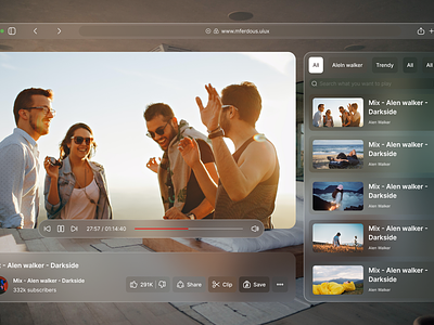Vision Pro concept from YouTube apple arvr design glassmorphism music app player playlist design trendy 2024 ui ui concept ux vision pro website youtube