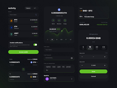 Crypto wallet UI betting bitcoin blockchain crypto cryptocurrency dark dark mode dark product design dark ui design exchanges financial interface investing mobile mobile app stats ui ux wallet