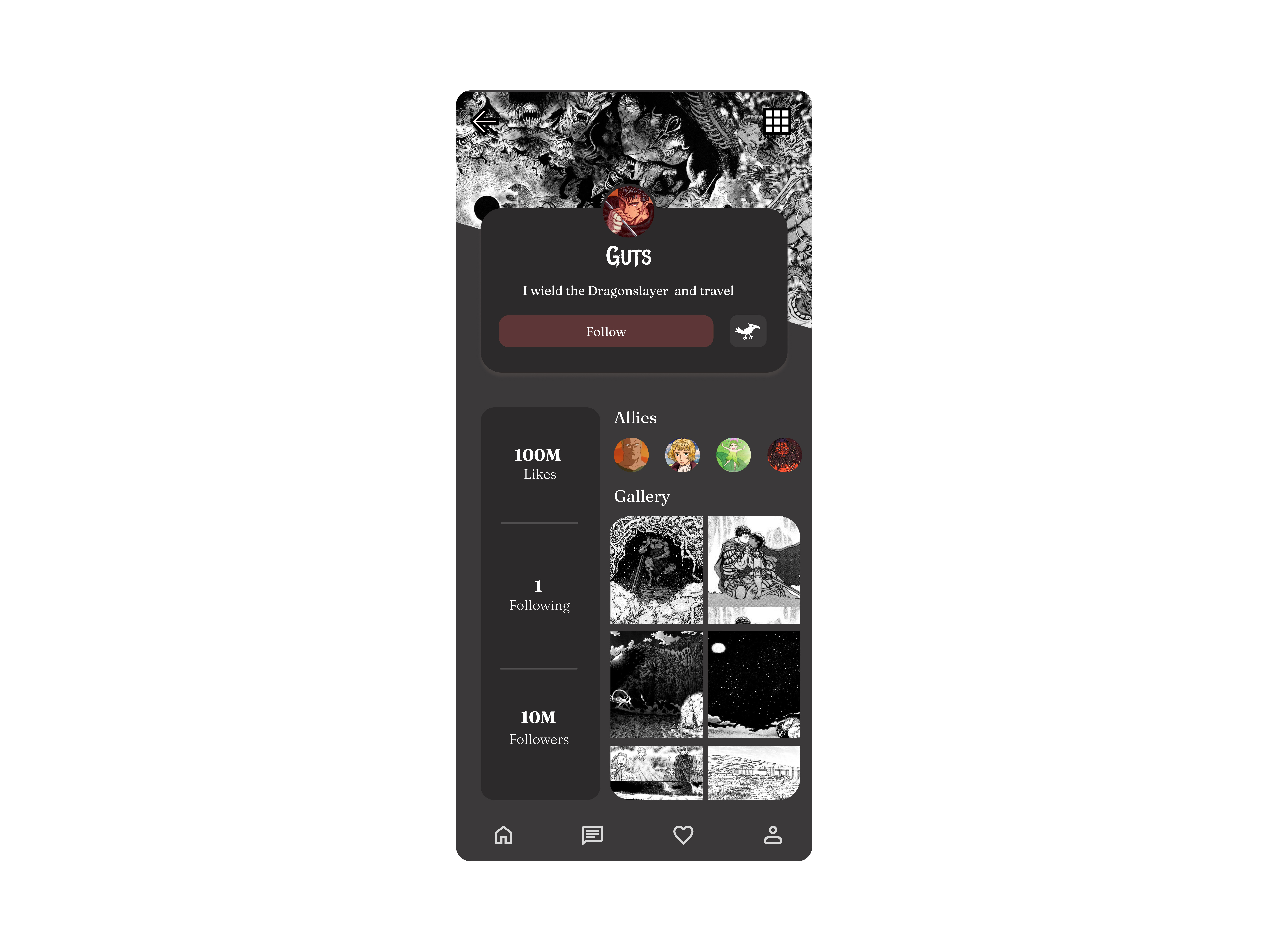 Berserk Themed App UI by Mohaimen Hosaain Omer on Dribbble