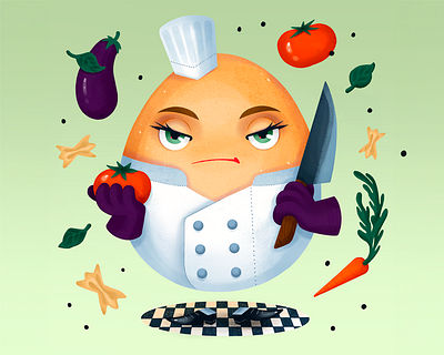 Chef Egg carrot chef children book cooking egg easter illustration kids book knife pasta picturebook restaurant tomato vegetables