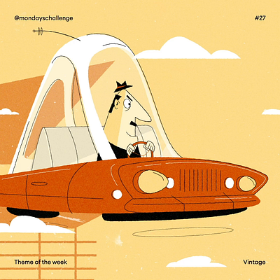Mid Century Dude 50s animation car cartoon chara character design driving float flying futuristic jetsons mid century motion motion graphics retro space