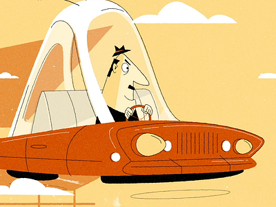 Mid Century Dude 50s animation car cartoon chara character design driving float flying futuristic jetsons mid century motion motion graphics retro space