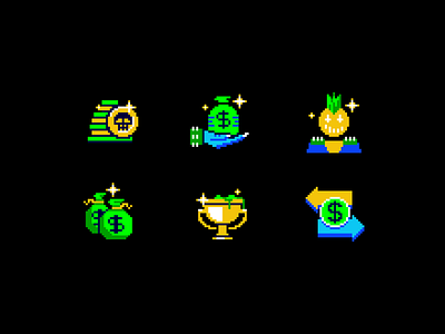 DegensBet - Crypto Casino Pixel Art Icons Set casino casino branding casino icons coins crypto gambling game gaming icon set icons igaming illustration money money bag pixel pixel art skull trophy