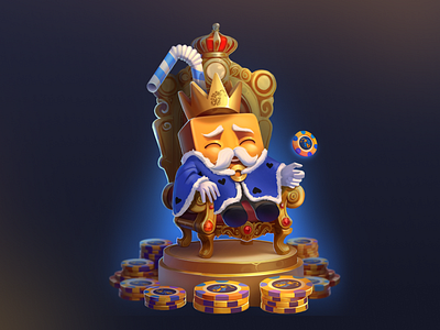 Juice Casino - Mascot Special Event Art 2d art blockchain casino casino game character crown crypto gambling game gaming gold illustration juice pack king king chair mascot online casino poker chips promo art
