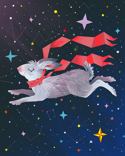 Running hare animals bunny character design children book cute hare illustration kids book picturebook rabbit running scarf sky stars