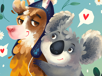 Llama & Koala character design children book cute eucaliptus fluffy hat illustration kids book koala llama picturebook